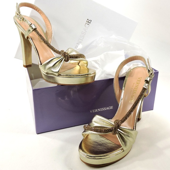 VERNISSAGE 🇮🇹 WOMEN'S GOLD LEATHER FASHION HEELED SANDALS
